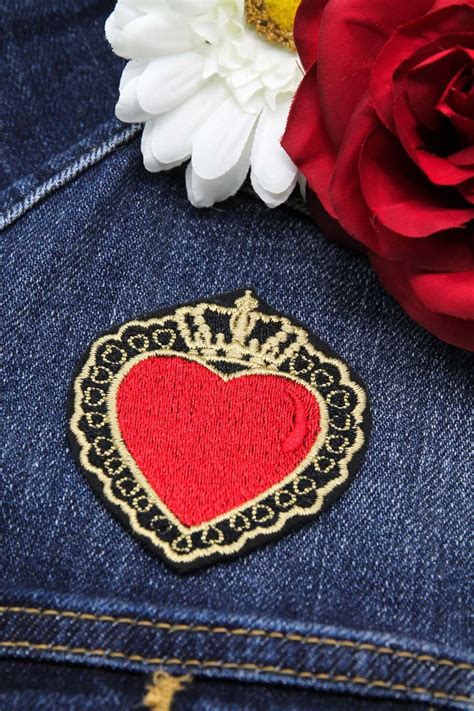 heart and crown embroidered patch with iron on adhesive embroidered patches diy patches