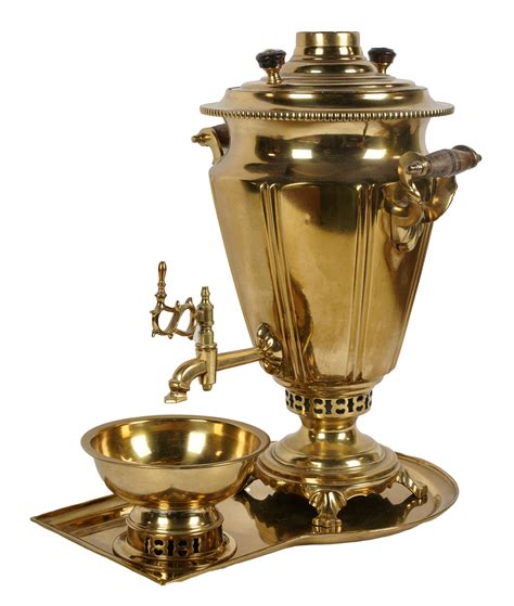 Lot Russian Brass Samovar With Bowl And Tray