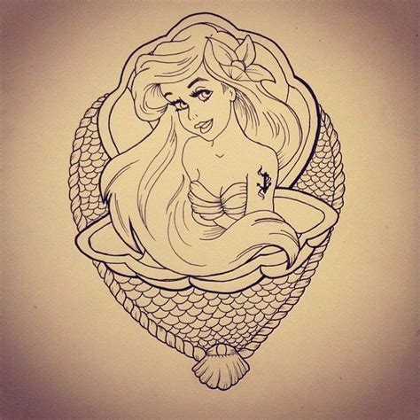 mermaid line ariel little disney tattoo flash sketchbook