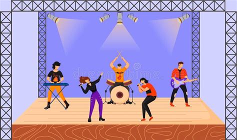 Rock Band Stage Musical Group Cartoon Stock Illustrations 486 Rock