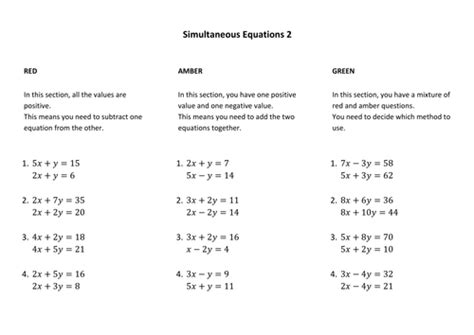 Simultaneous Equations By Elimination Worksheets Teaching Resources