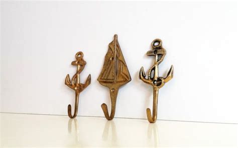 Vintage Brass Nautical Wall Hooks Set Of 3 Brass Anchor Etsy