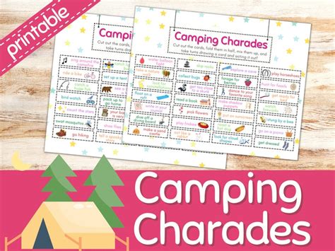 Camping Charades For Kids Charade Cards Printable Camping Etsy