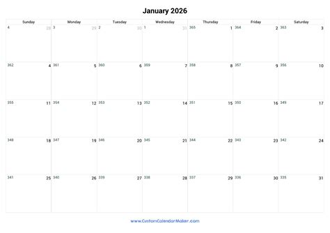 January 2026 Remaining Days Calendar