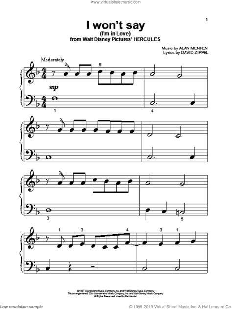 I Wont Say Im In Love Sheet Music Beginner For Piano Solo
