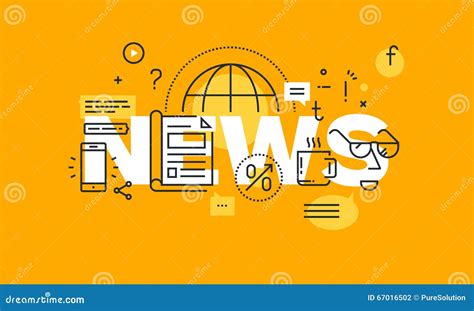Thin Line Flat Design Banner For News Web Page Stock Vector