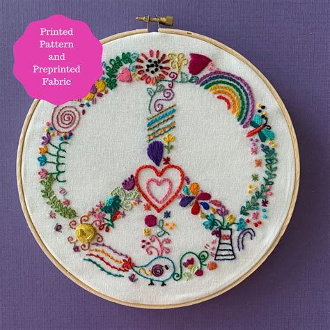 Embroidery Pattern Includes Preprinted Fabric Panel Peaceful Whimsy