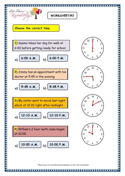 Grade 3 Maths Worksheets 84 Reading The Time In Am And Pm Lets