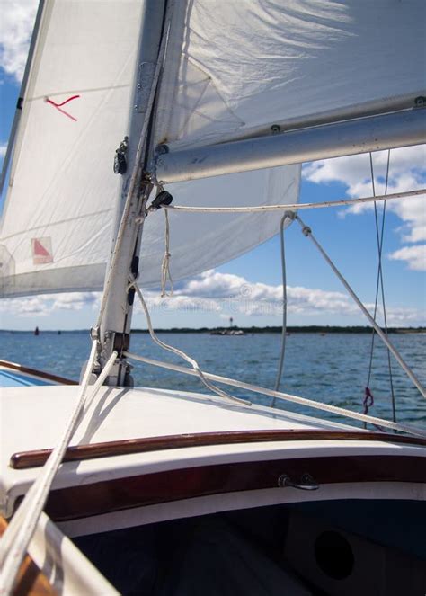 Detail Onboard Sailboat Sailing In Martha`s Vineyard Sound Stock Photo