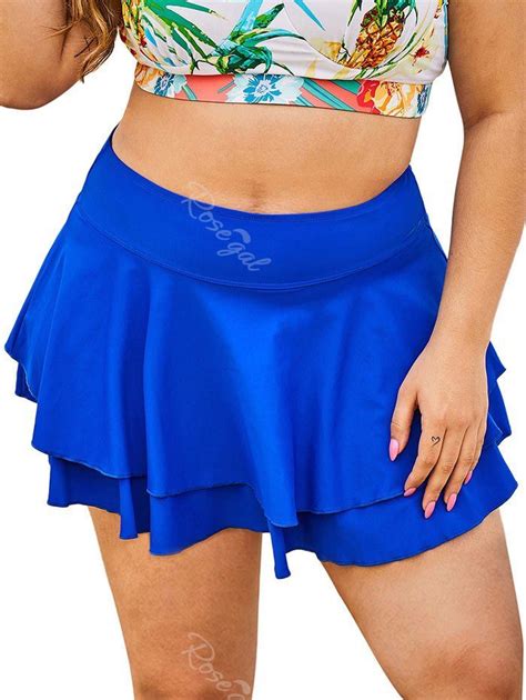 Solid Layered Skirted Plus Size Swim Bottom 40 Off Rosegal