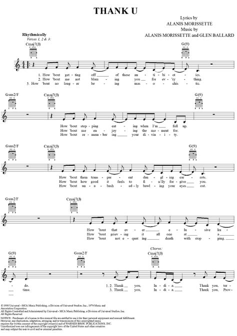 Buy Thank U Sheet Music By Alanis Morissette For Easy Guitarchords