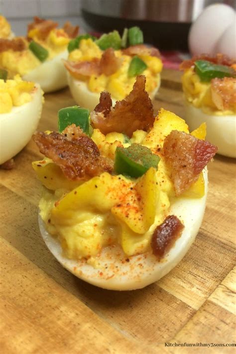 These deviled eggs are perfect for potlucks, tailgates, and summer suppers. Bacon Jalapeno Deviled Eggs - Kitchen Fun With My 3 Sons