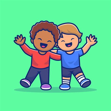 Cute Kid With Different Skin Color Cartoon Vector Icon Illustration