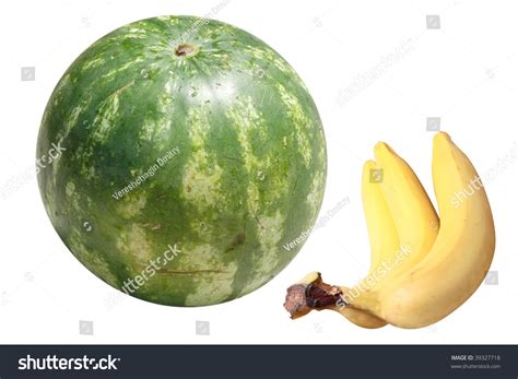 Watermelon And Banana Under The White Background Stock Photo 39327718