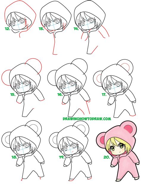 Learn How To Draw A Cute Chibi Girl Dressed In A Hooded Bear Onesie Costume With Easy Steps