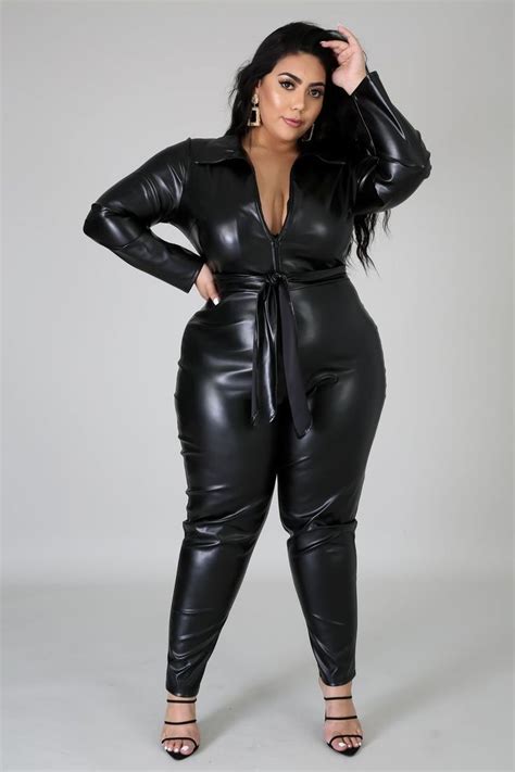 Plus Size Faux Leather Catsuit Black Leather Outfits Women Leather