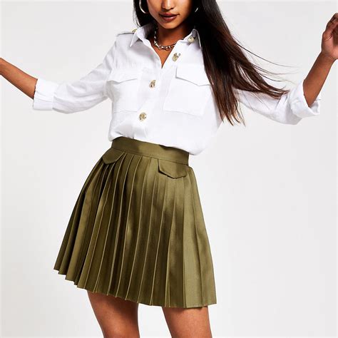 Petite Khaki Pleated Mini Skirt Mini Skirts Skirts Women