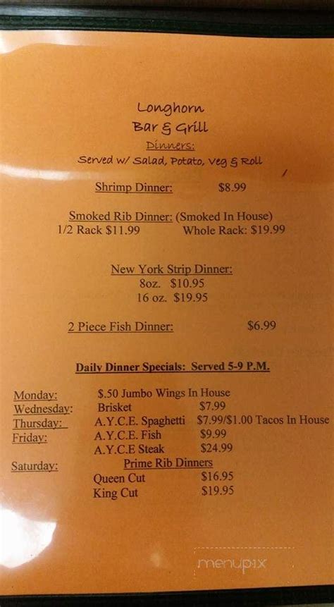 See 2,949 unbiased reviews of longhorn steakhouse, rated 4.5 of 5 on tripadvisor and ranked #90 of 3,742 restaurants in orlando. Online Menu of Longhorn Bar and Grill, Roundhead, OH