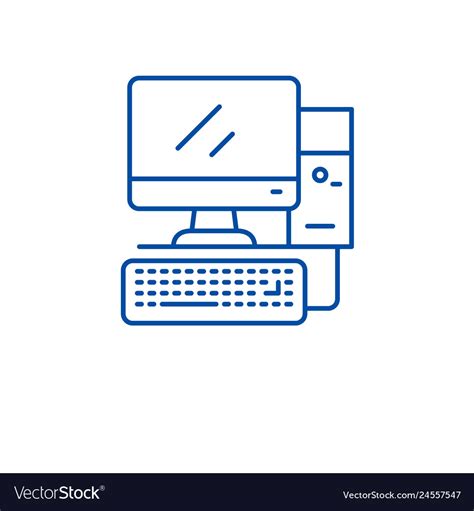 Desktop Computer Workstation Line Icon Concept Vector Image