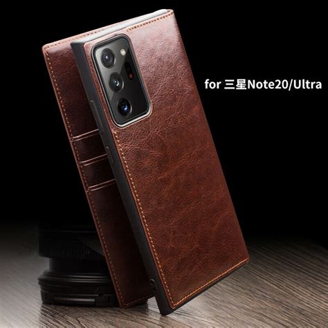 Qialino Genuine Leather Flip Wallet Case Cover F Samsung Galaxy Note 20