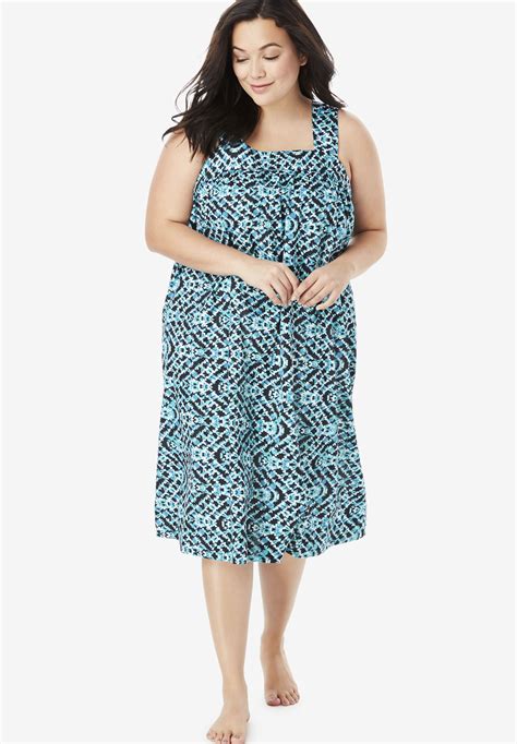 Print Sleeveless Square Neck Lounger By Dreams And Co Plus Size