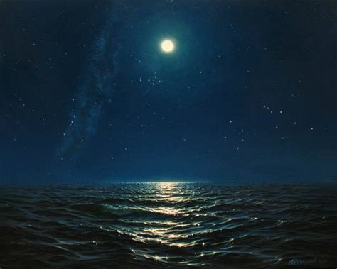 Night Ocean Painting Original By Alexander Shenderov Large Etsy