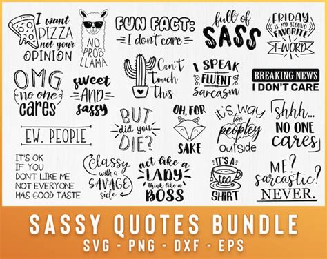 20 Sassy Quotes Bundle Svg Funny Quotes Bundle Svg Sarcastic Etsy