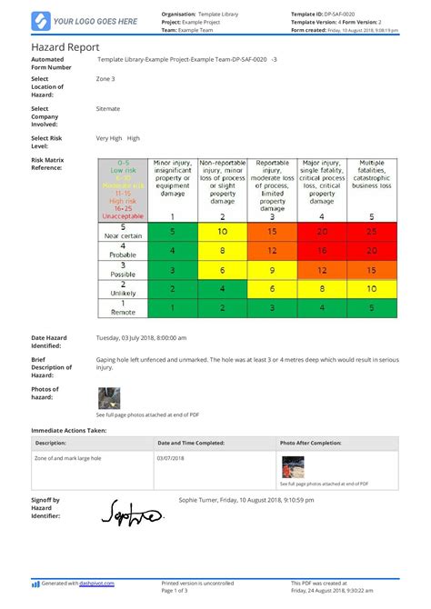 Incident Hazard Report Form Template