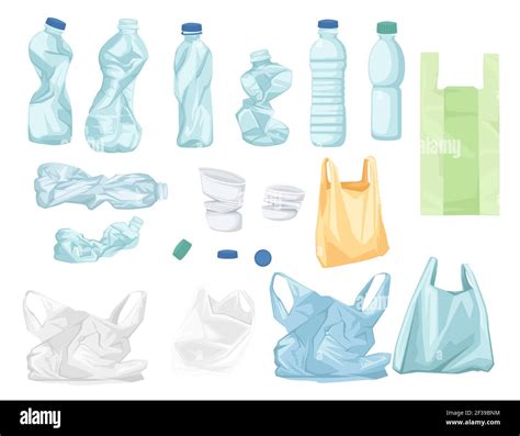 Set Of Plastic Trash Bags And Bottles Recycling Ecology Problem Vector