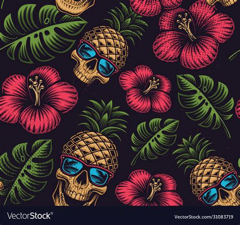 Hawaiian style seamless repeat pattern. Seamless color pattern on hawaiian theme Vector Image