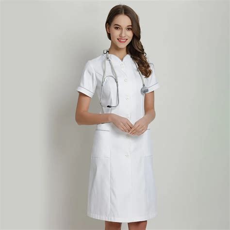 Scrub Dress Nursing Dress Beautician Work Uniform White For Women Summer Stretch Spa Uniforms