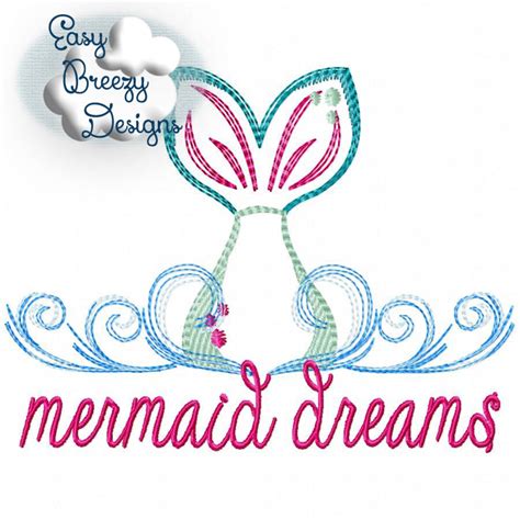 Mermaid Dreams Splashing Mermaid Waves Sketch Embroidery Etsy