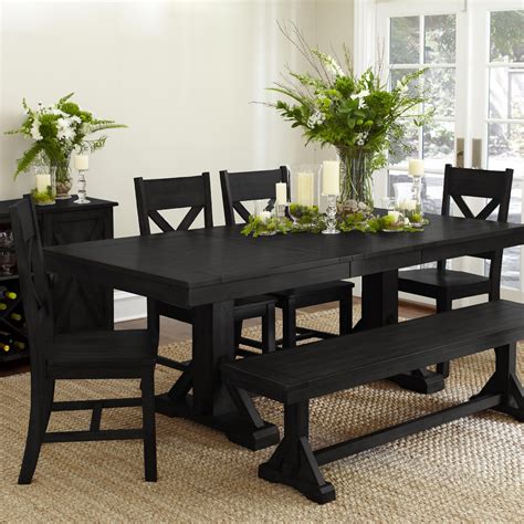 Tabletop made of melamine with a replicated exotic wood effect in a light tan, natural wood color. Antique Black Verona Dining Collection-Dining Tables ...