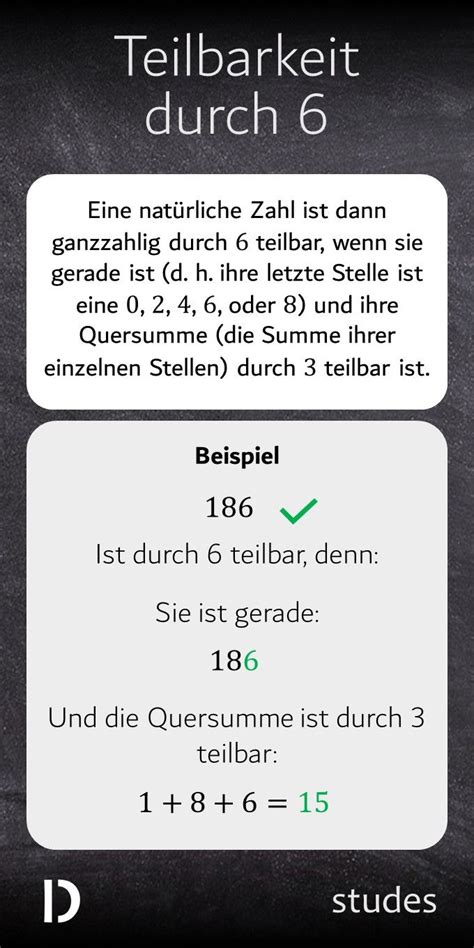 In diesem video erkläre ich dir, wie du mit hilfe der quersummenregel überprüfen kannst, ob eine zahl durch 3 oder 9 teilbar ist. Eine natürliche Zahl ist dann ganzzahlig durch #6 #teilbar ...