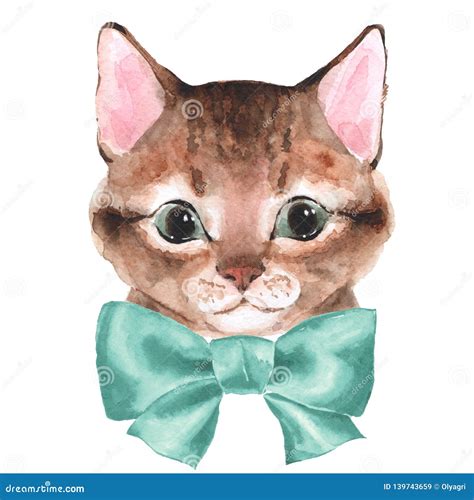 Cute Cat Watercolor Illustration Stock Illustration Illustration Of