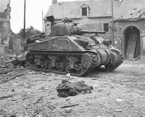 Body Of Civilian By Us M4 Sherman Tank In Canisy France 1944 Guerre