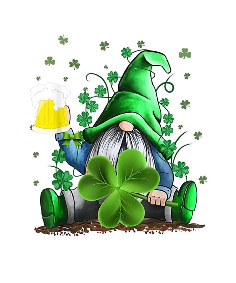 St Patrick S Day Gnome Drinking Beer And Holding A Clover Sublimation Transfer Ready T St
