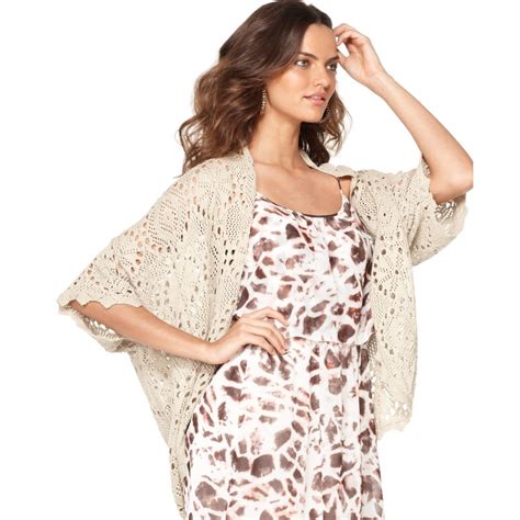 Lyst Kensie Open Front Short Sleeve Crochet Lace Cardigan In Natural