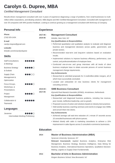 Management Consulting Resume Template