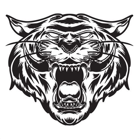 Tiger Head Vector Drawing Tiger Face Outline Style Tiger Head Colored