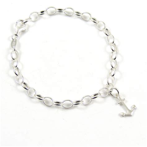 Sterling Silver Anchor Bracelet 4mm Links Charm Bracelet Etsy