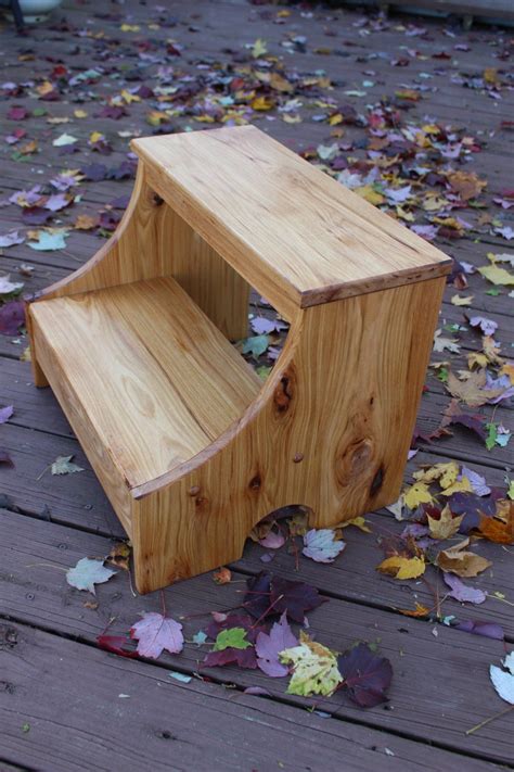 Rustic Hickory Wood Step Stool Adult Step Stool Wood Step Stool Woodworking Shop Layout