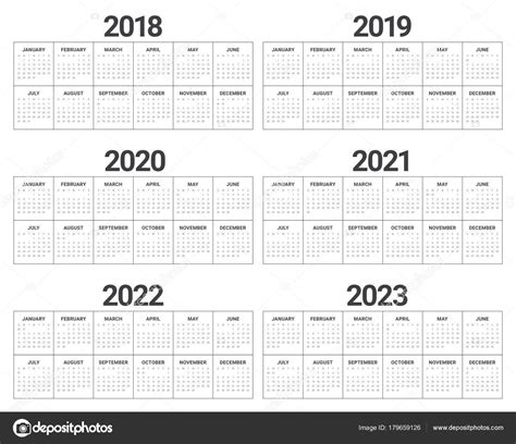 Año 2018 2019 2020 2021 2022 2023 Vector De Calendario Vector Gráfico
