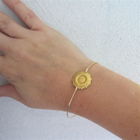 sunflower bracelet sunflower jewelry gold sunflower bangle etsy