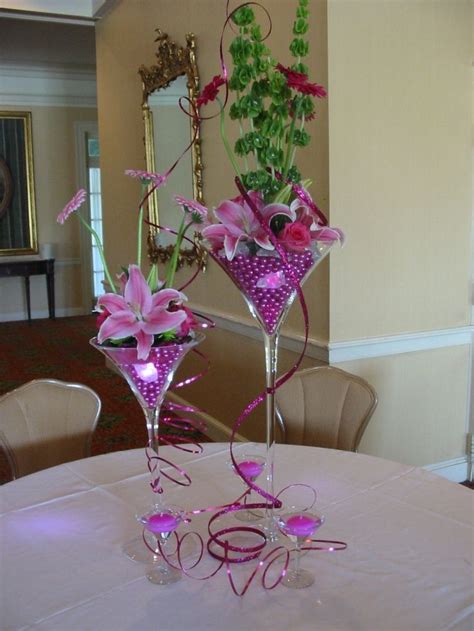 Large Margarita Glass Centerpieces Centerpiece Using Martini Glasses Filled With Hot Pink