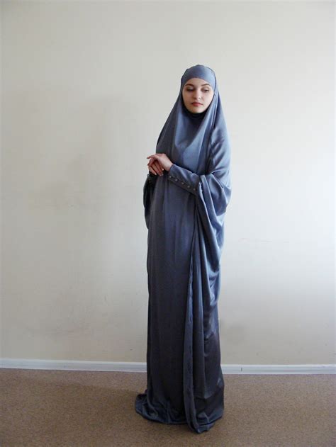 Elegant Silk Khimar Muslim Dress Gray Burqadubai Abaya Etsy