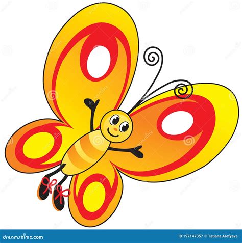 Dibujo Infantil Gracioso Vector Mariposa Caricatura Amarilla Roja