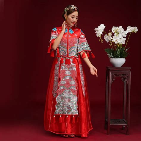 Asian Bride Half Sleeve Wedding Party Dress Red Tassel Handmade Button Cheongsam Vestidos Royal