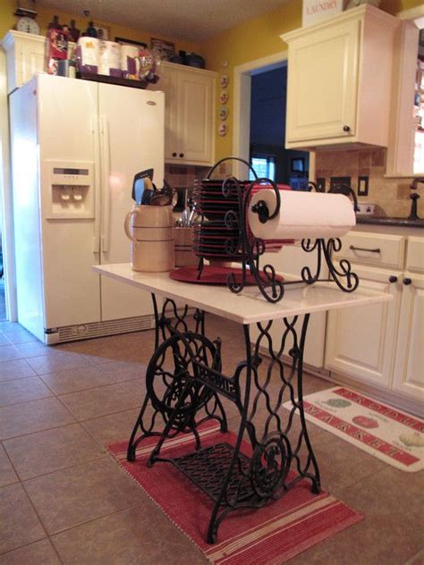 Its been in the 90s for at least a couple of weeks and along with sweltering weather comes parties to distract from (or draw more attention to) the fact you're. Sewing machine stand use to fashion a kitchen island. | Repurposed Stuff | Pinterest | Sewing ...