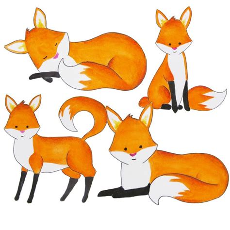 Watercolor Fox Clipart Foxes Clipart Red Fox Clip Art Etsy